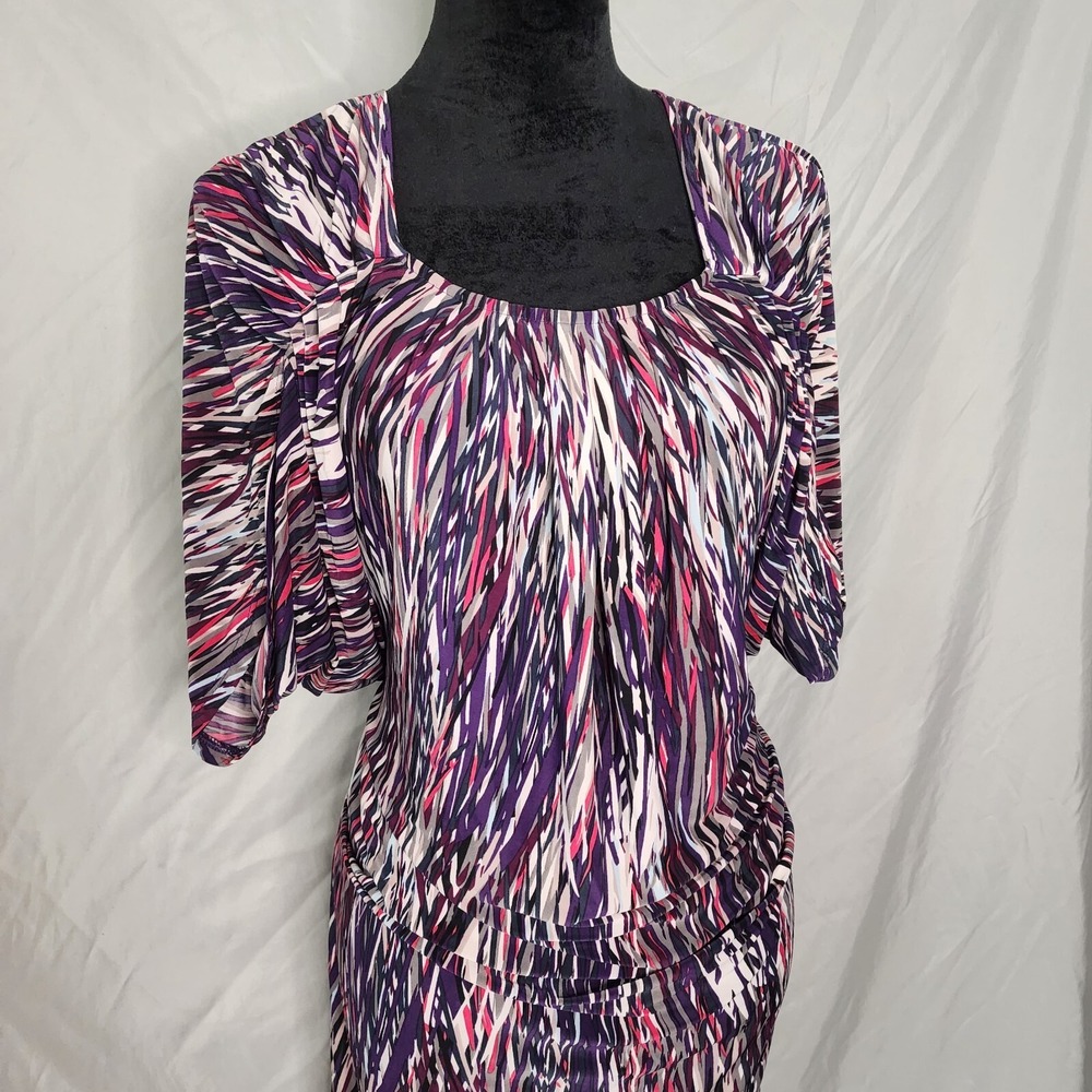 BCBGENERATION Size Medium Multicolored Ruched Batwing Stretch Knit Mini Dress